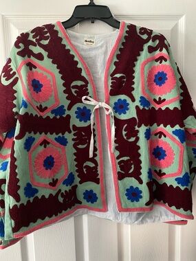 Indian Suzani Embroidered Boho Bed/Short Cotton Jacket XL